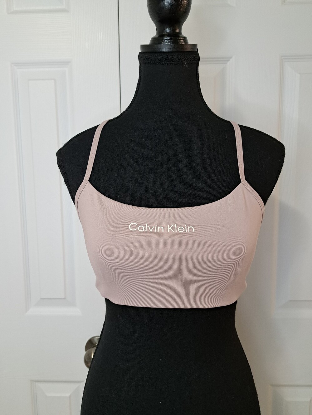 Calvin Klein Logo Sports Bra Beige Womens Size Medium Yoga Stretch Active Casual
